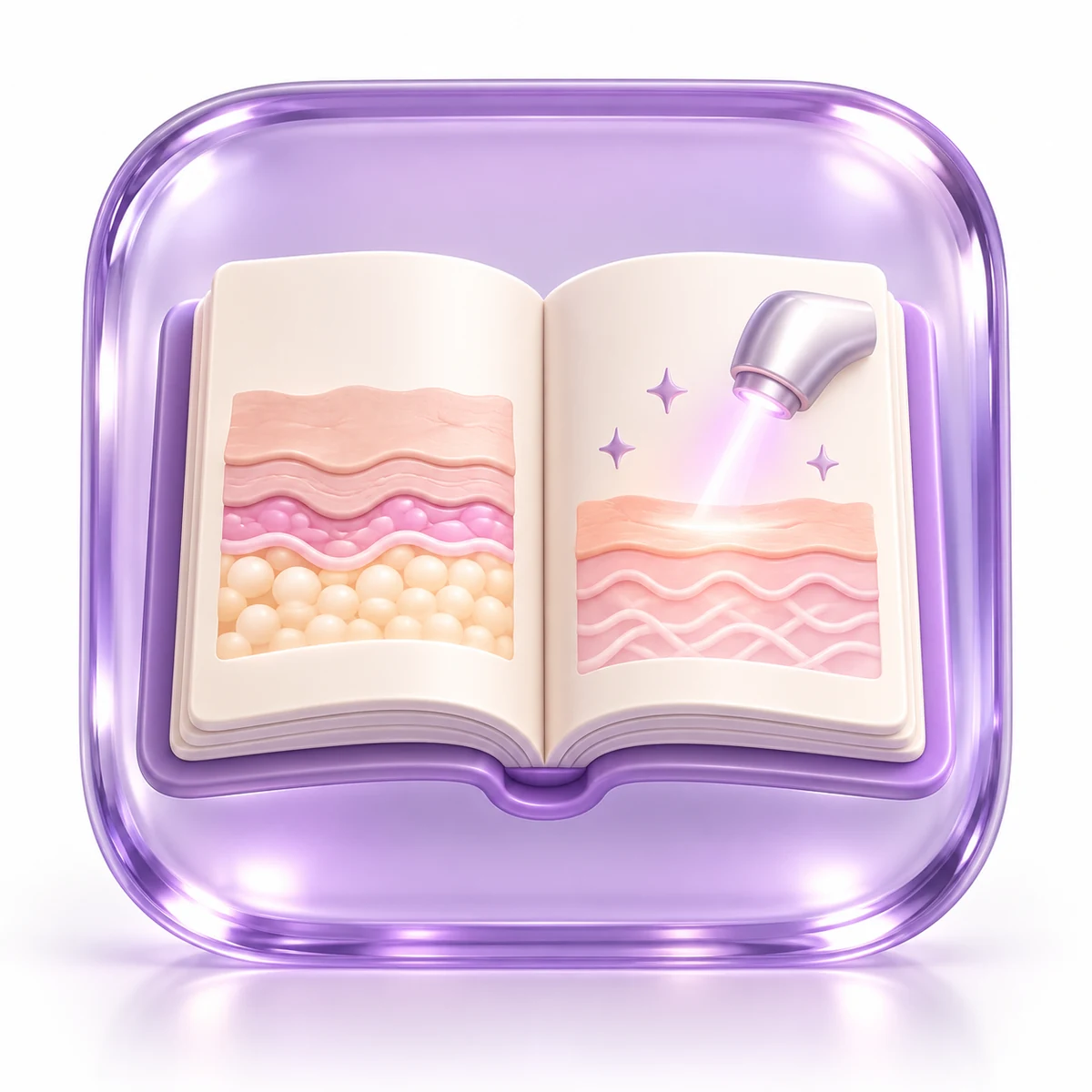 3D purple learning book with a skin motif for Laser Resurfacing
