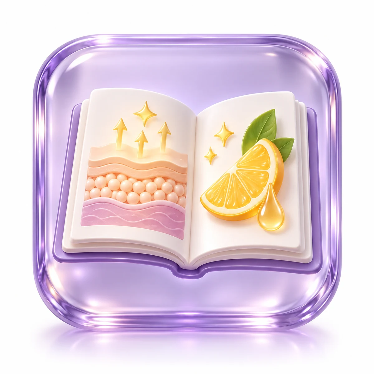 Buku pembelajaran 3D ungu bertema Pengelupasan Pencerahan Vitamin C