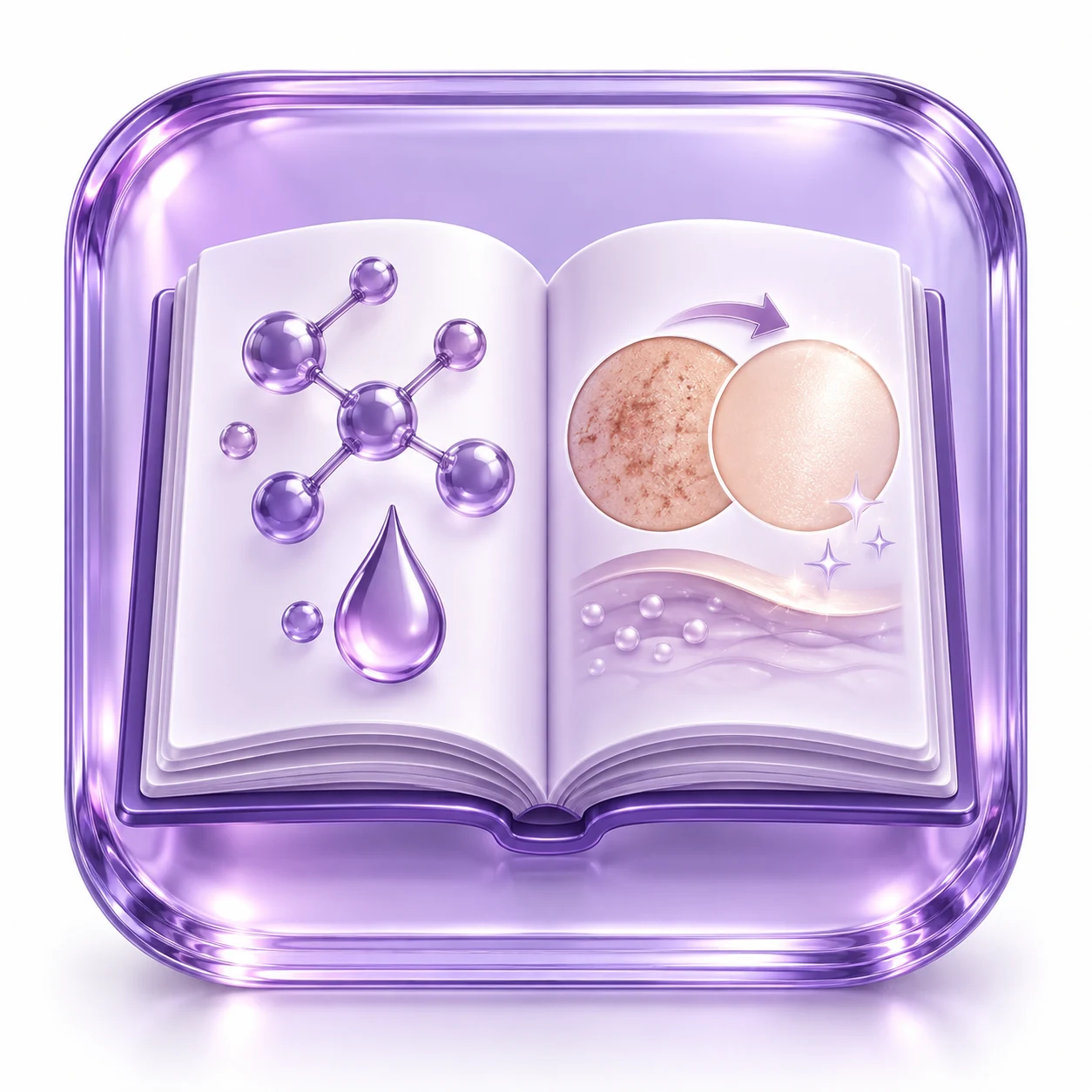 3D purple learning book with a topic motif for Glutathione Chemical Peel
