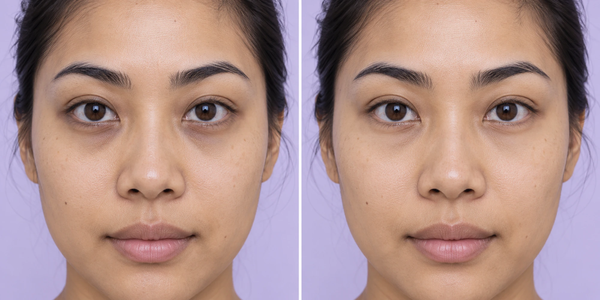 Simulated subtle under-eye colour and shadow change in an adult face