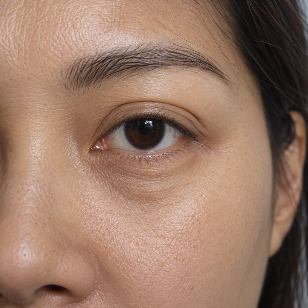 Close-up of lower-lid skin looseness