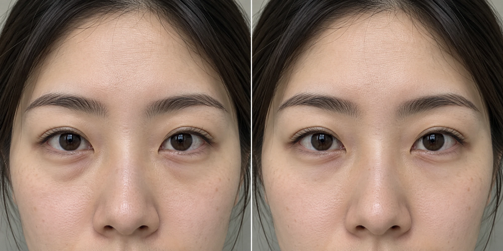 Simulated subtle lower-lid fullness and the lid-cheek transition change in an adult face