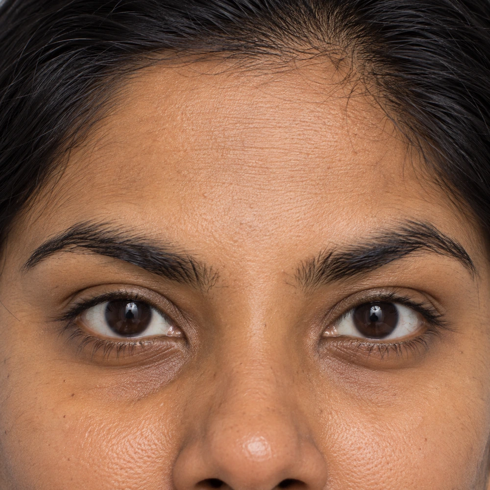Close-up of low resting brow