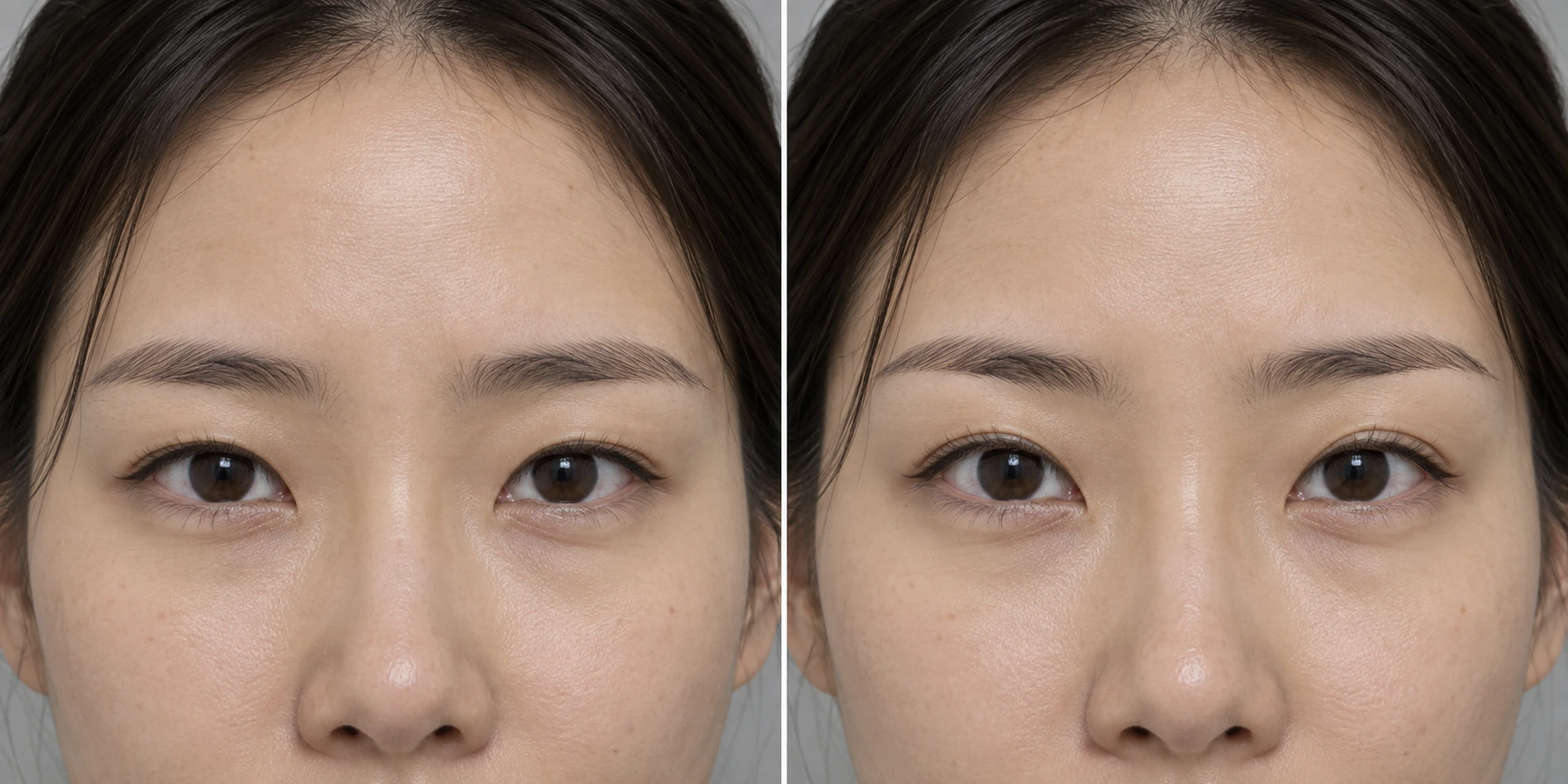 Simulated subtle brow position, outer-brow heaviness and balance change in an adult face