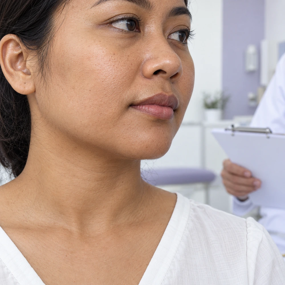Reference skin consultation with a blank history record; implants are not shown