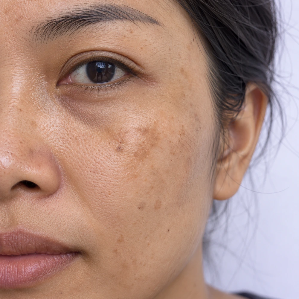 Close-up of uneven pigmentation