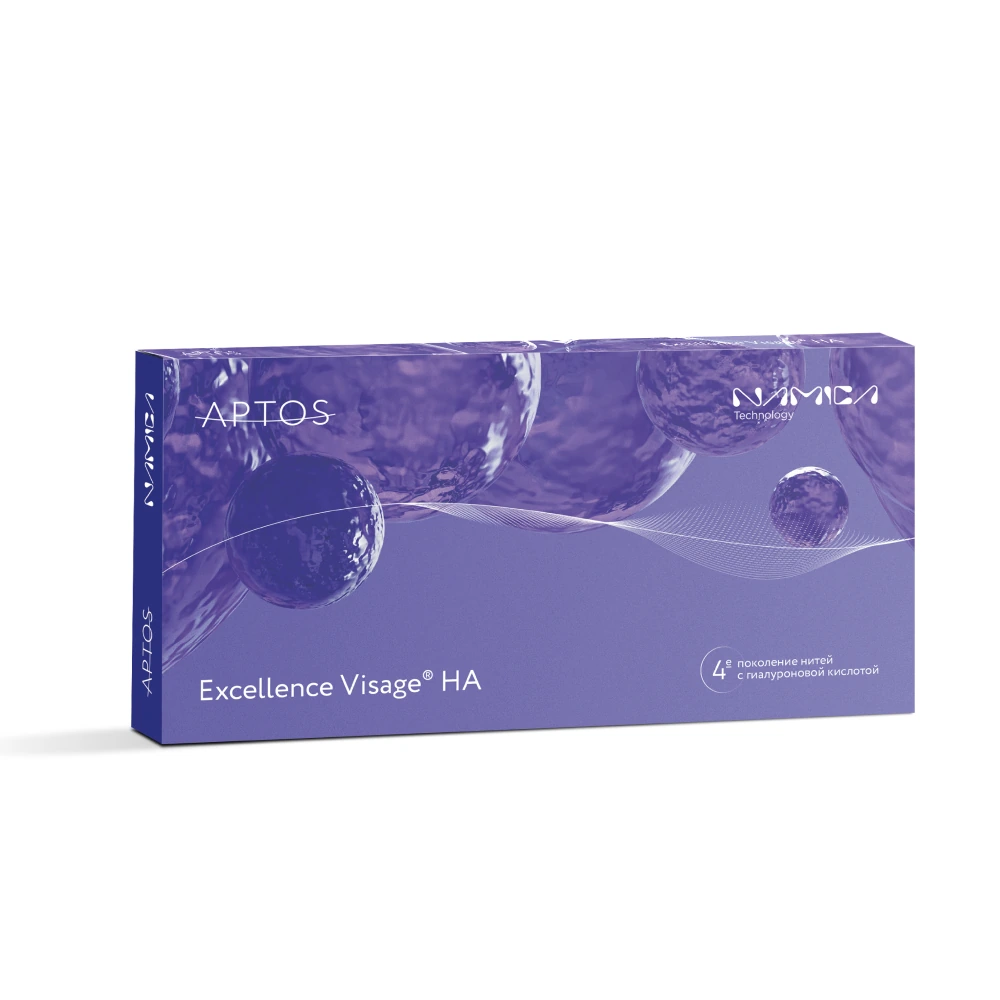 Bungkusan APTOS Excellence Visage HA NAMICA daripada halaman produk rasmi Rusia; imej rujukan, bukan stok tempatan atau bukti inventori klinik.