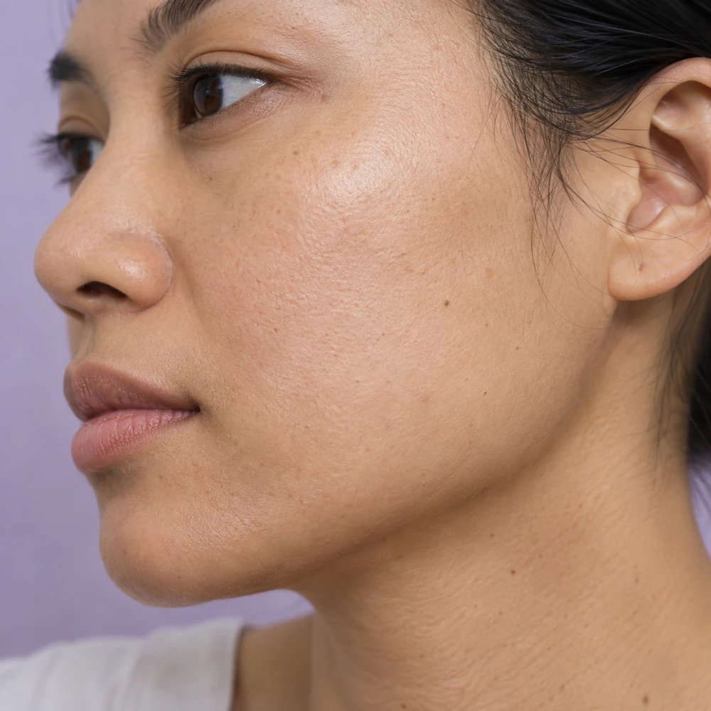 Reference close-up of skin during a cooling-plan discussion; no temperature measurement is shown