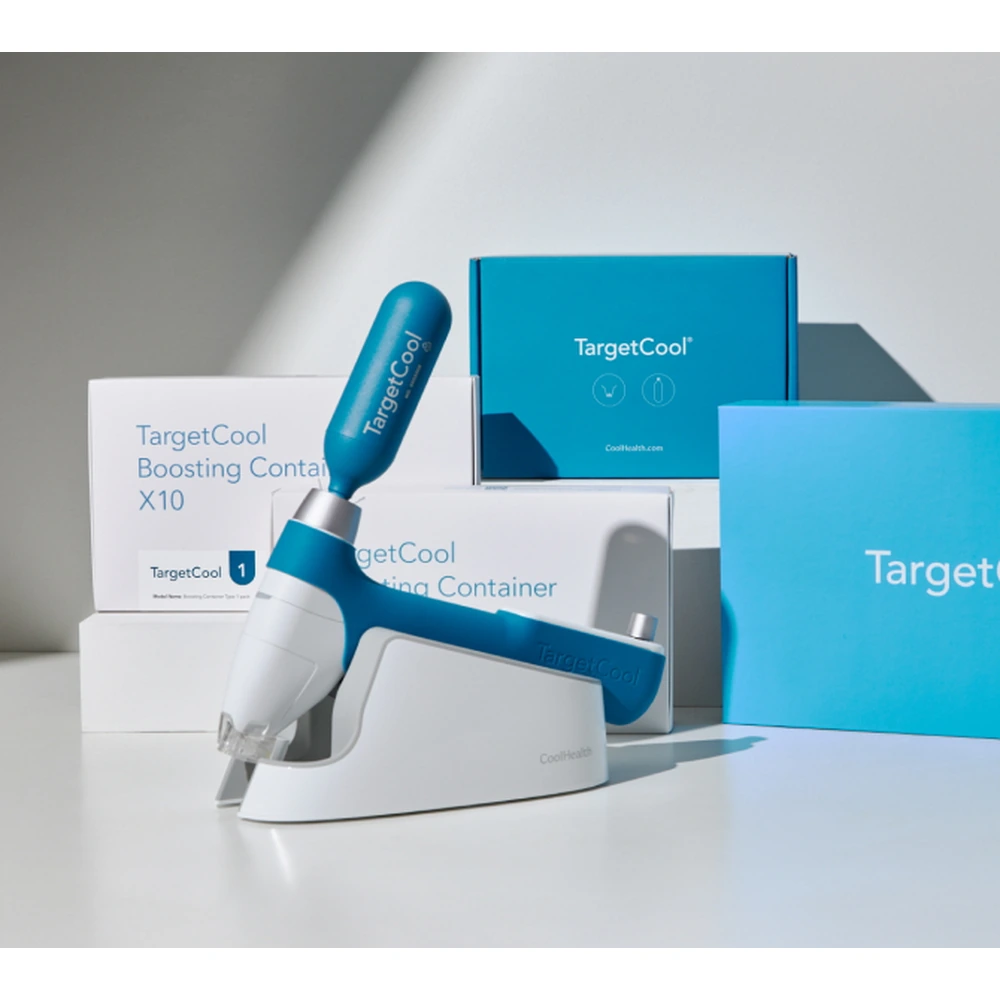 Official TargetCool device with branded boxes and Boosting accessories; manufacturer reference, not Medi stock. Product reference; not proof of clinic equipment or stock.