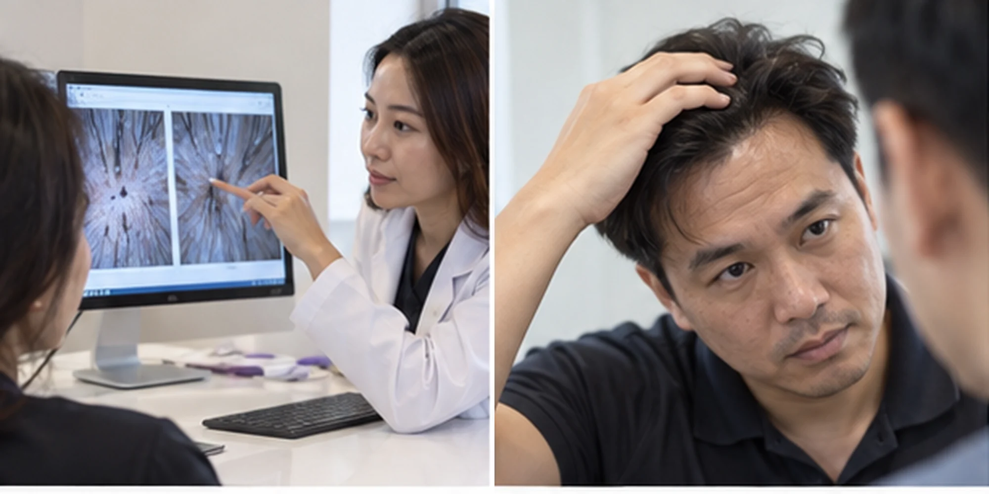 Simulated subtle scalp visibility, part width and the pattern of thinning change in the matched assessment area
