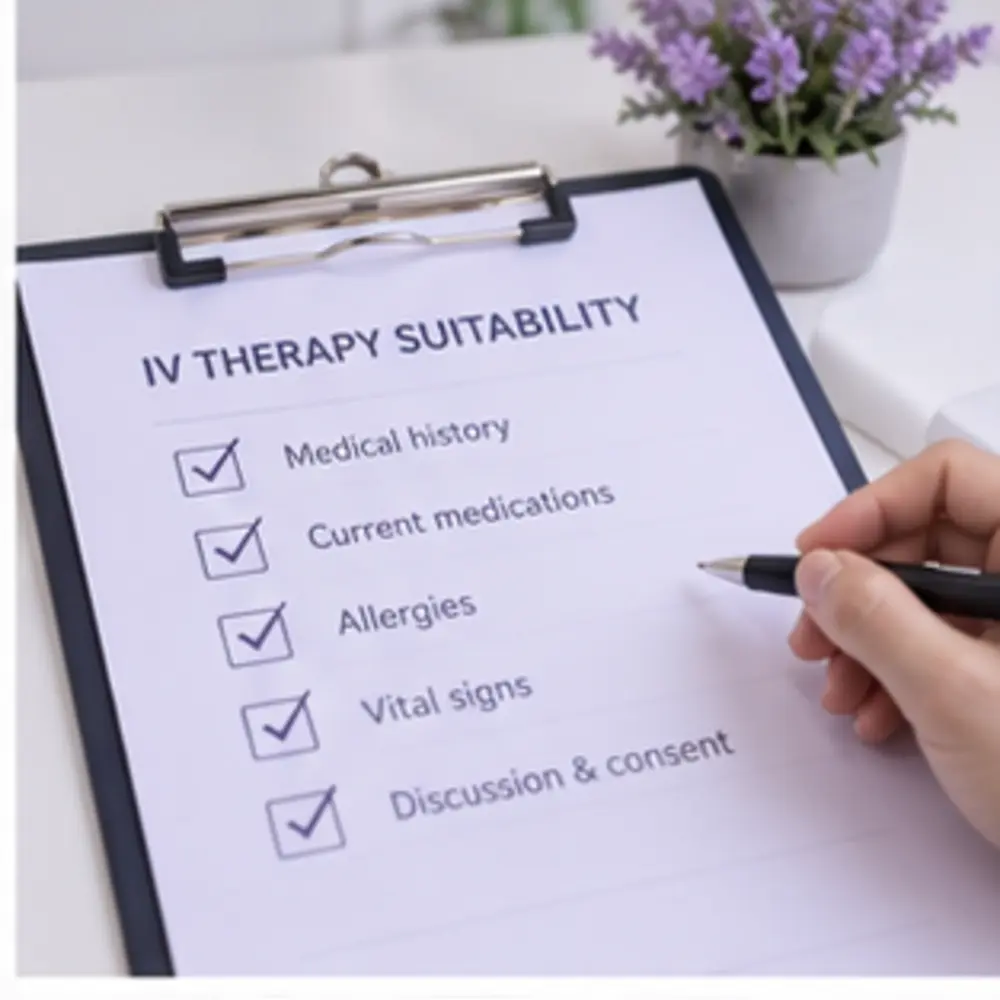Reference clinician consultation about the reason for infusion, exact formulation, medical screening and monitoring with an adult woman