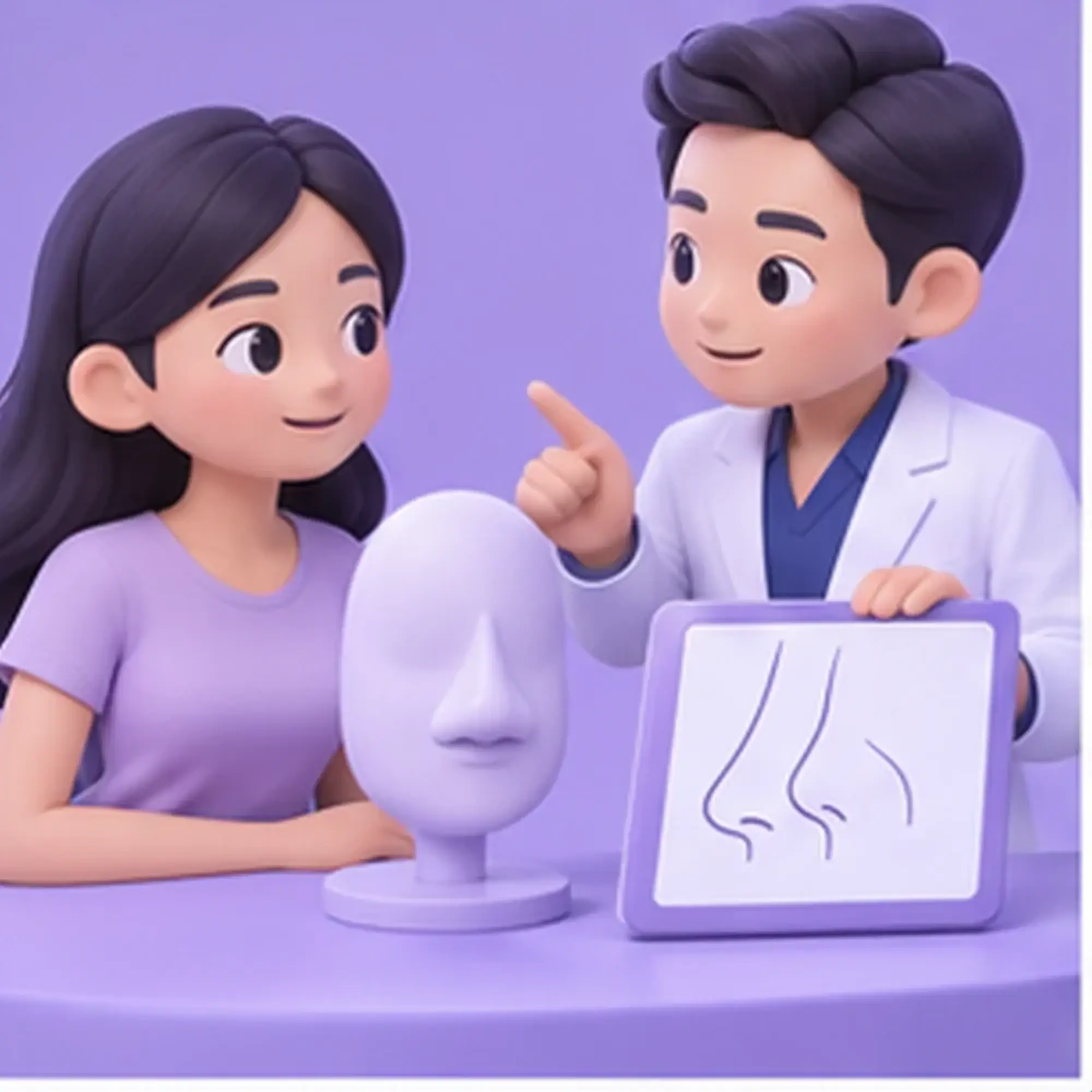 Kartun 3D pesakit dewasa dan doktor mempelajari Pembedahan Hidung di Jepun