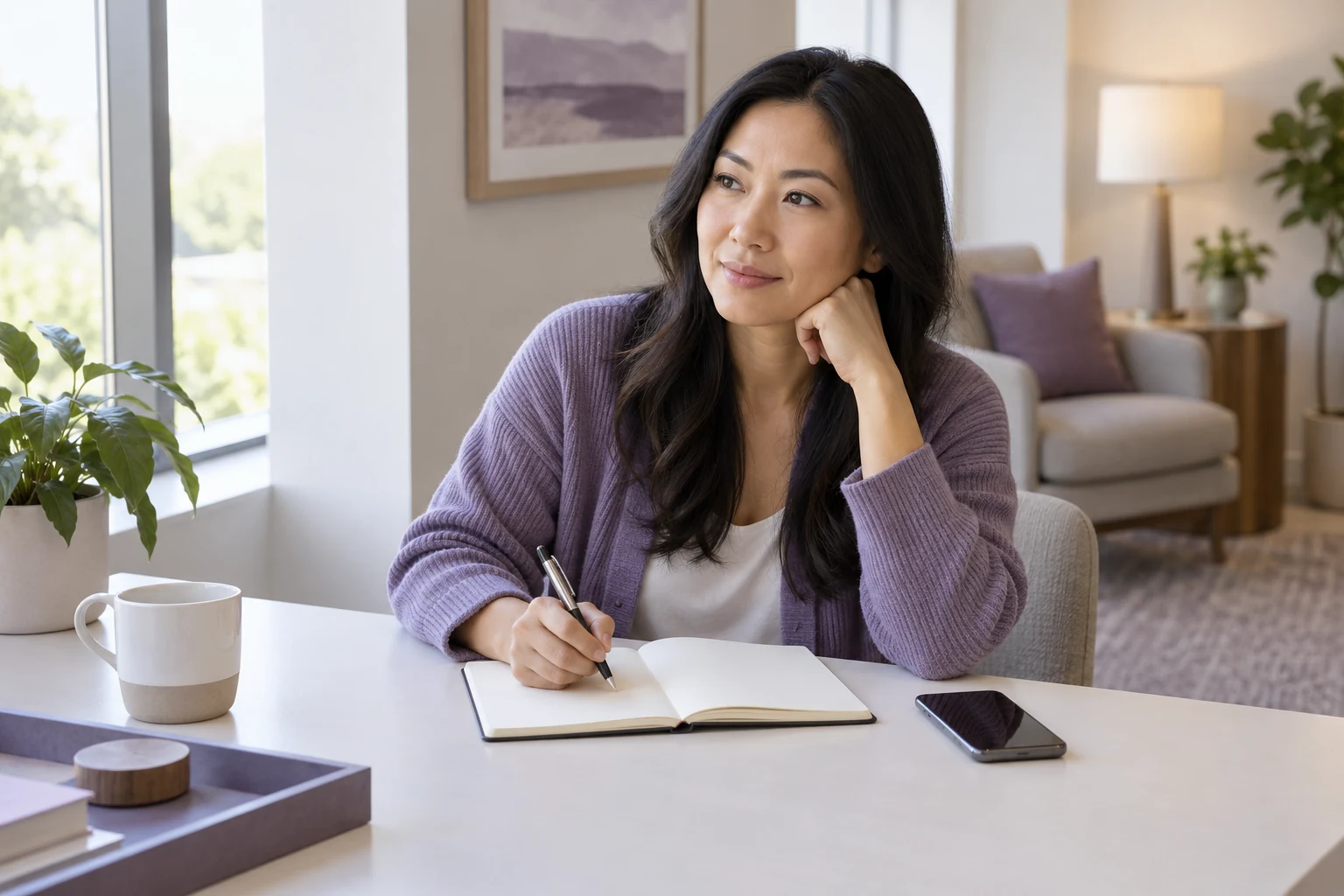Adult Asian patient preparing questions before a consultation