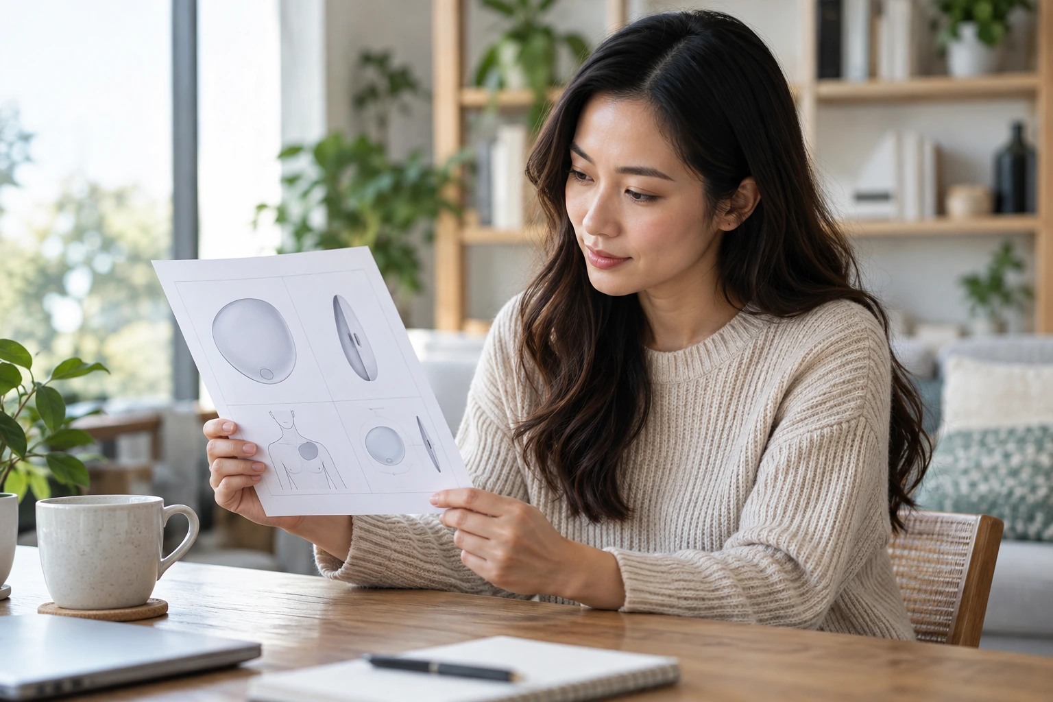 Adult woman reading neutral technology information