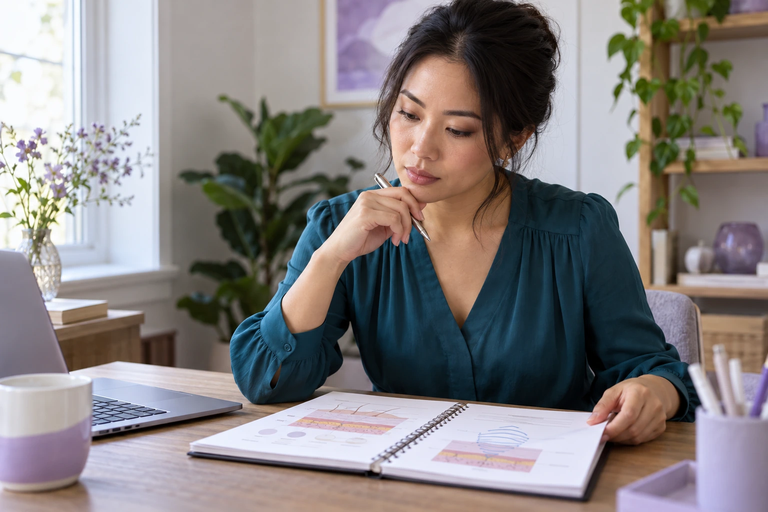 Adult woman preparing questions about device safety