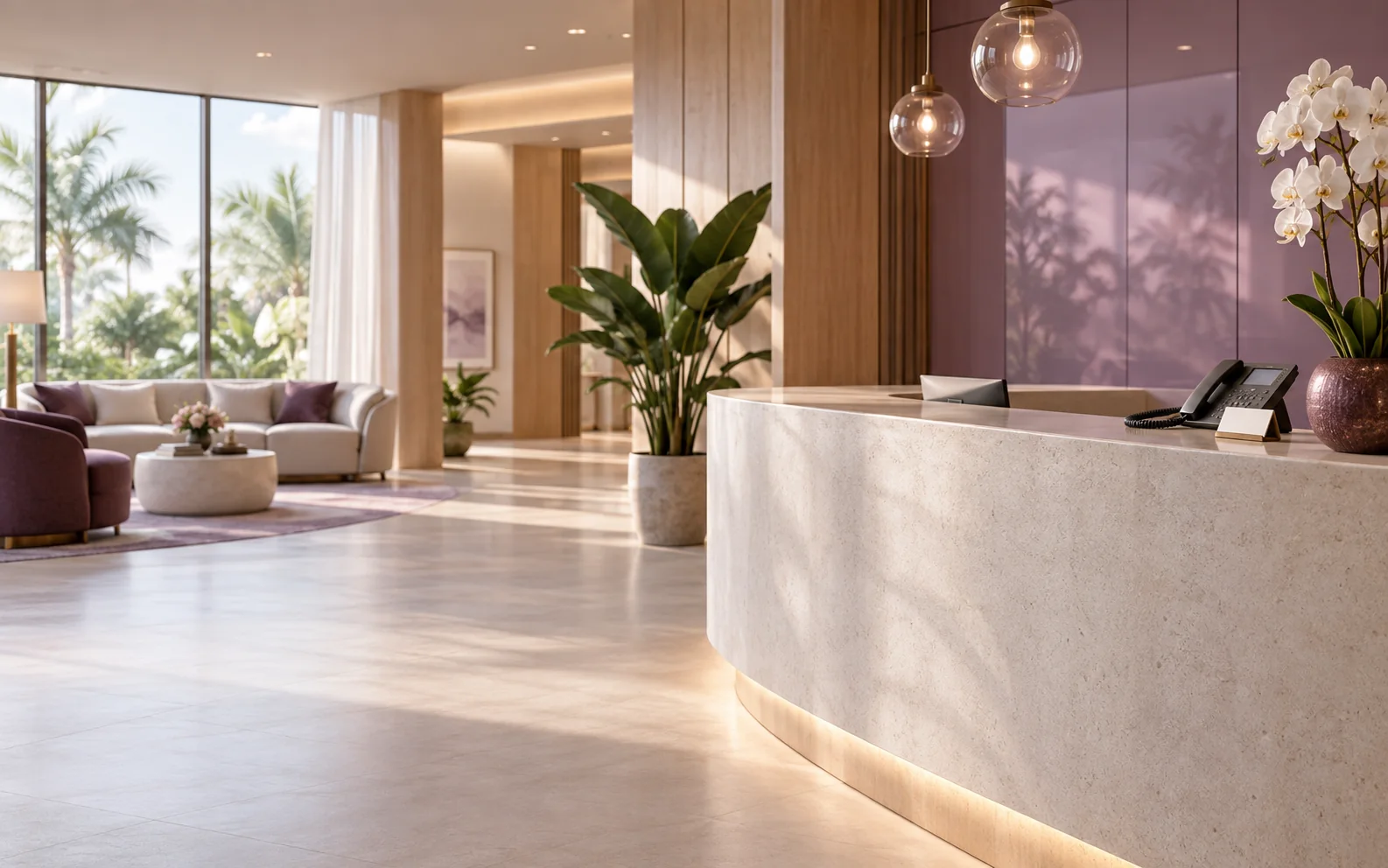 Illustrative premium clinical reception environment