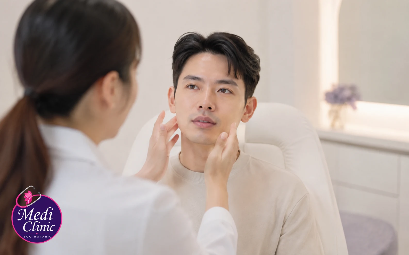 Illustrative facial assessment for an adult Asian man at Medi Clinic Eco Botanic