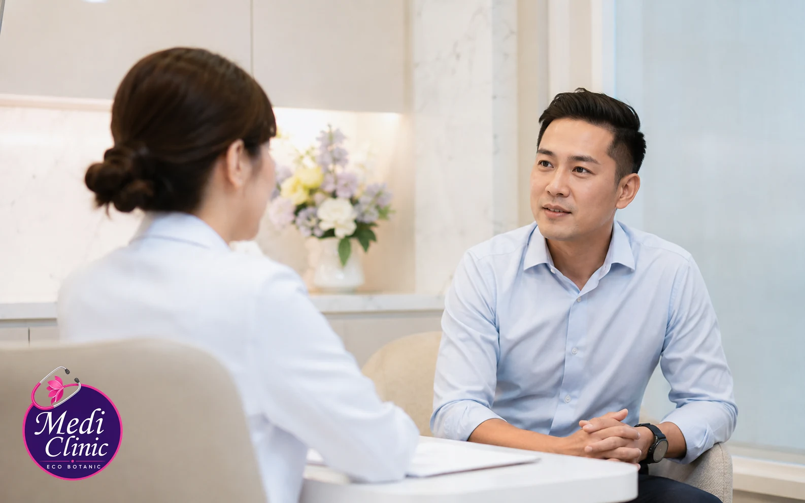 Illustrative private men's wellness consultation for PX EV questions