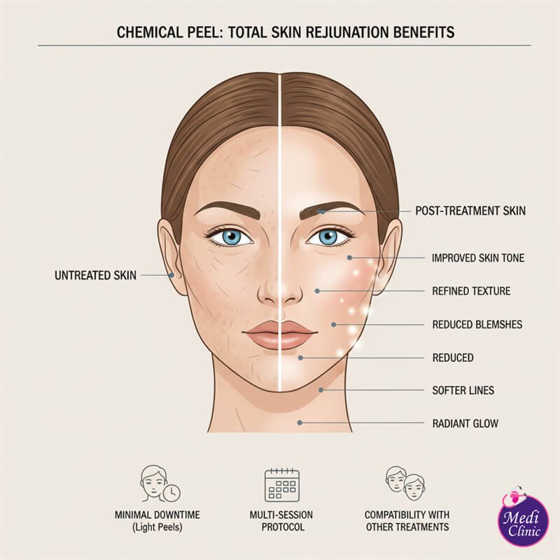 Chemical peel application process showing skin renewal layers in JB by Medi Clinic Chemical peel application process showing skin renewal layers in JB by Medi Clinic