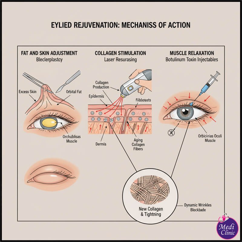 Close-up showing the periorbital area suitable for eyelid rejuvenation treatment at Medi Clinic JB. Close-up showing the periorbital area suitable for eyelid rejuvenation treatment at Medi Clinic JB.
