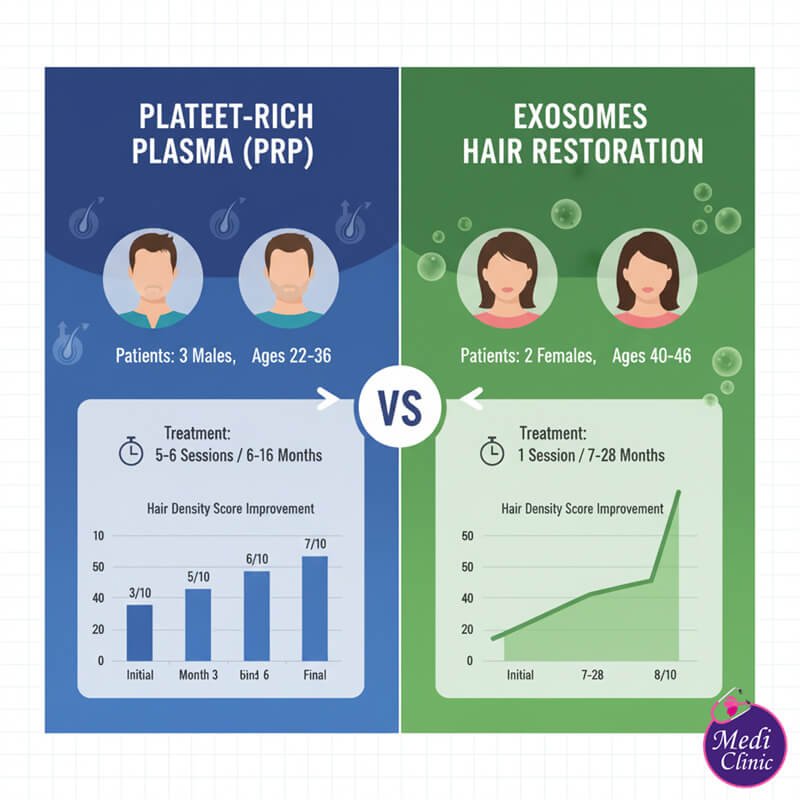 Diagram comparing how PRP uses platelets and Exosomes use messenger vesicles to support hair follicle health at our Johor Bahru clinic. Diagram comparing how PRP uses platelets and Exosomes use messenger vesicles to support hair follicle health at our Johor Bahru clinic.