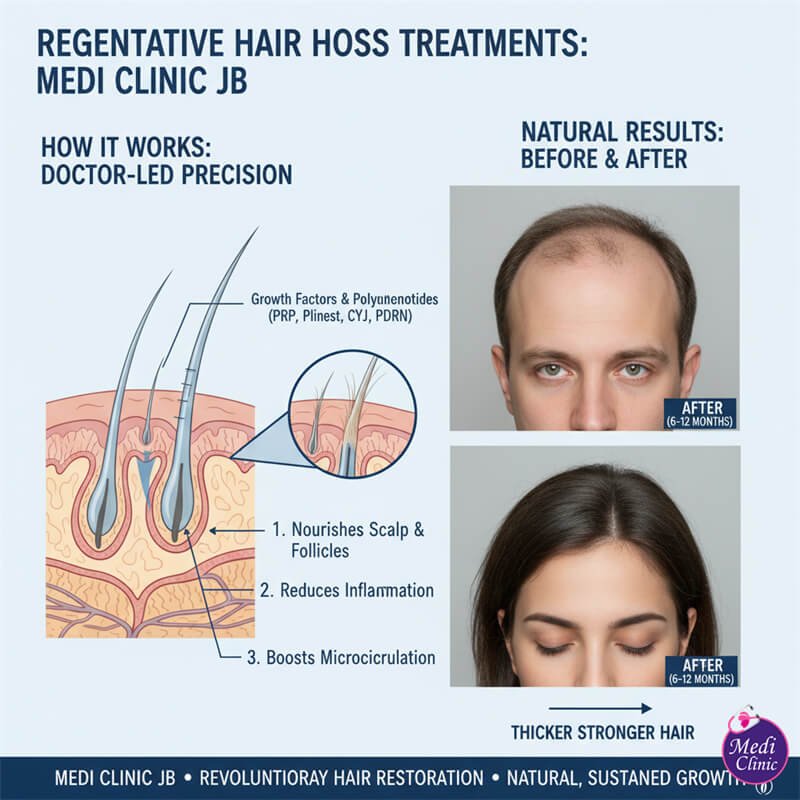Diagram showing how regenerative hair loss treatments nourish follicles in JB