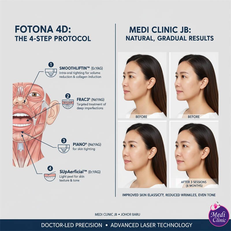 Diagram showing the four laser modes of Fotona 4D treatment in Johor Bahru