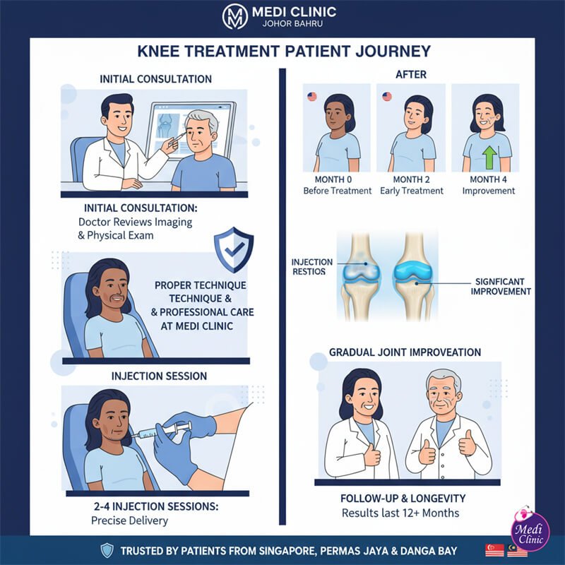 Doctor-led knee stem cell treatment planning for a patient at Medi Clinic JB