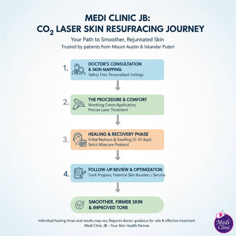 Doctor performing CO₂ laser resurfacing for acne scars at Medi Clinic Johor Bahru