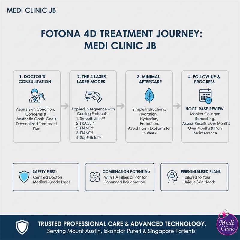 Doctor performing Fotona 4D laser on a patient jawline at Medi Clinic Johor Bahru
