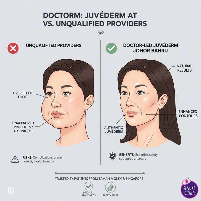 Doctor performing JUVÉDERM injections for nasolabial folds at Medi Clinic Johor Bahru Doctor performing JUVÉDERM injections for nasolabial folds at Medi Clinic Johor Bahru