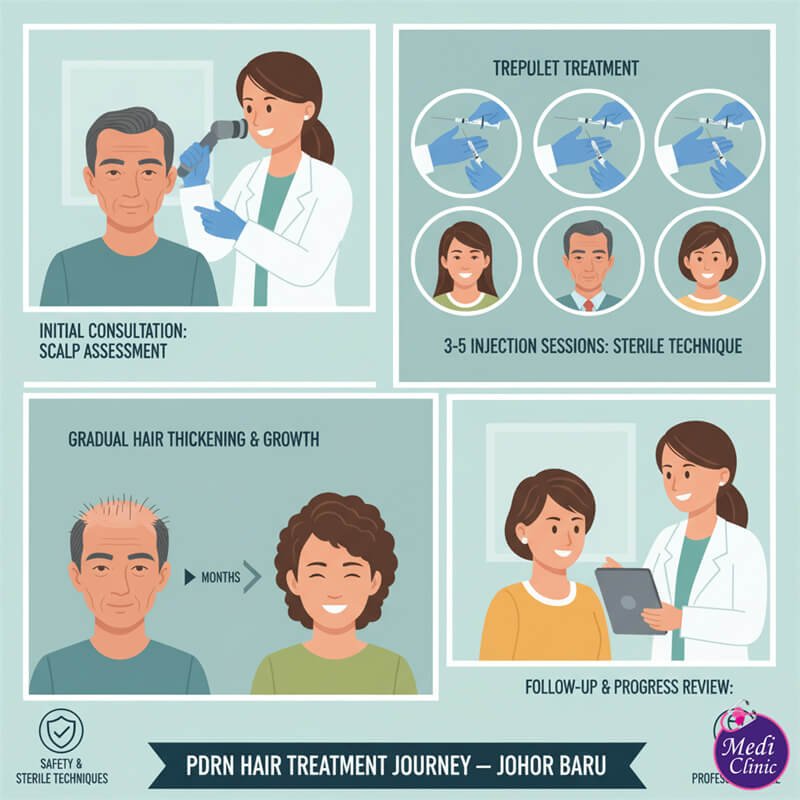 Doctor performing PDRN scalp injections for hair thinning at Medi Clinic Johor Bahru.