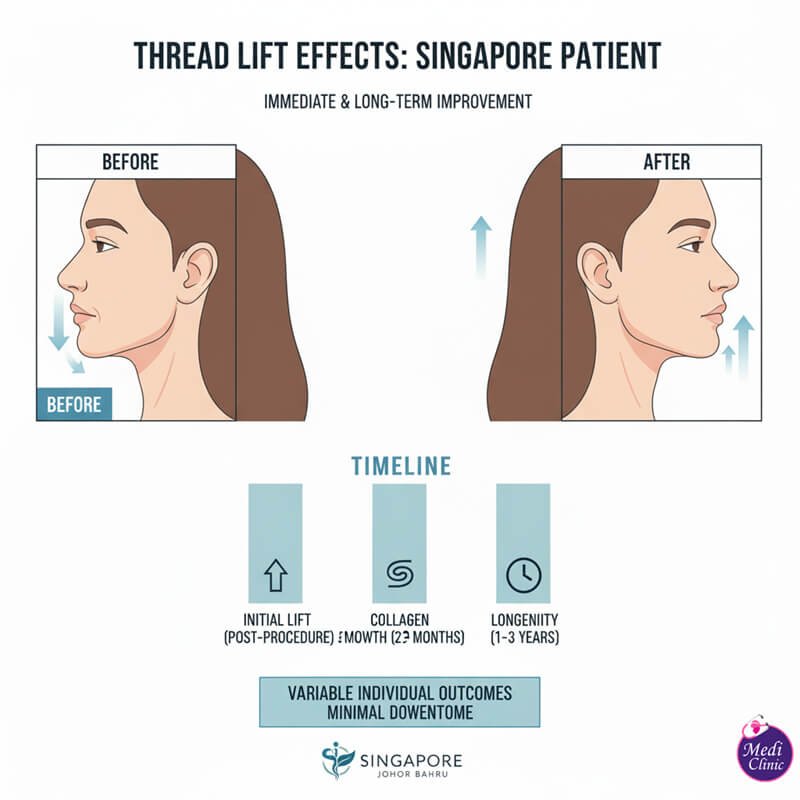 Doctor performing a thread lift on a patient's jawline at Medi Clinic Johor Bahru Doctor performing a thread lift on a patient's jawline at Medi Clinic Johor Bahru