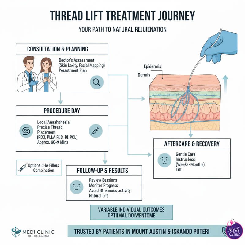 Doctor planning a thread lift treatment for a patient at Medi Clinic Johor Bahru Doctor planning a thread lift treatment for a patient at Medi Clinic Johor Bahru