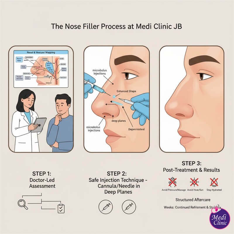 HA dermal filler box and syringe at Medi Clinic JB for nose reshaping.