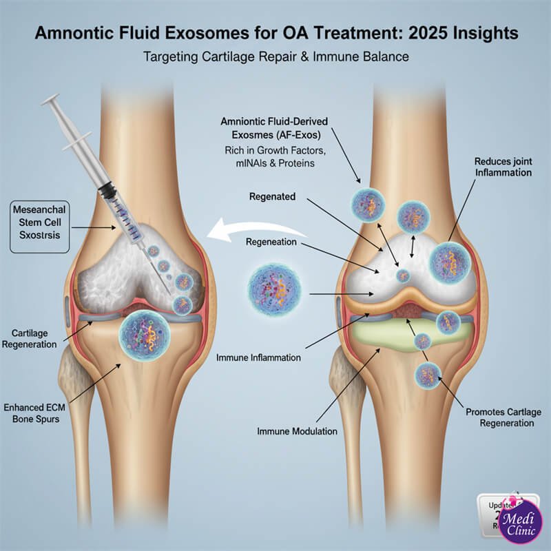 Exosome therapy gradual regenerative process illustration — cartilage support timeline JB Medi Clinic