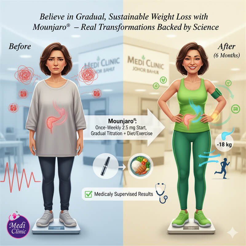 Mounjaro tirzepatide prescription medication weekly injection at Medi Clinic Johor Bahru serving Singaporean patients Mounjaro tirzepatide prescription medication weekly injection at Medi Clinic Johor Bahru serving Singaporean patients