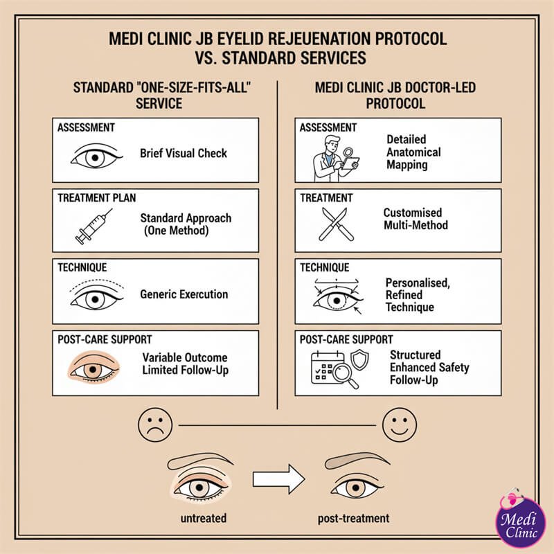 Post-treatment review for an under-eye bag treatment patient. Post-treatment review for an under-eye bag treatment patient.