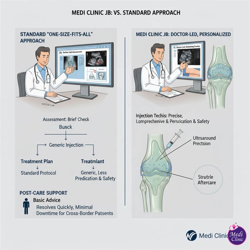 Precise, guided knee injection technique for patients from Singapore and JB. Precise, guided knee injection technique for patients from Singapore and JB.