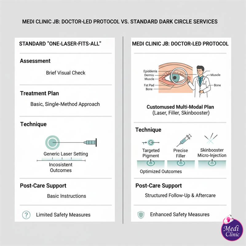 Safe under-eye laser protocol for Singaporean patients at Medi Clinic JB.