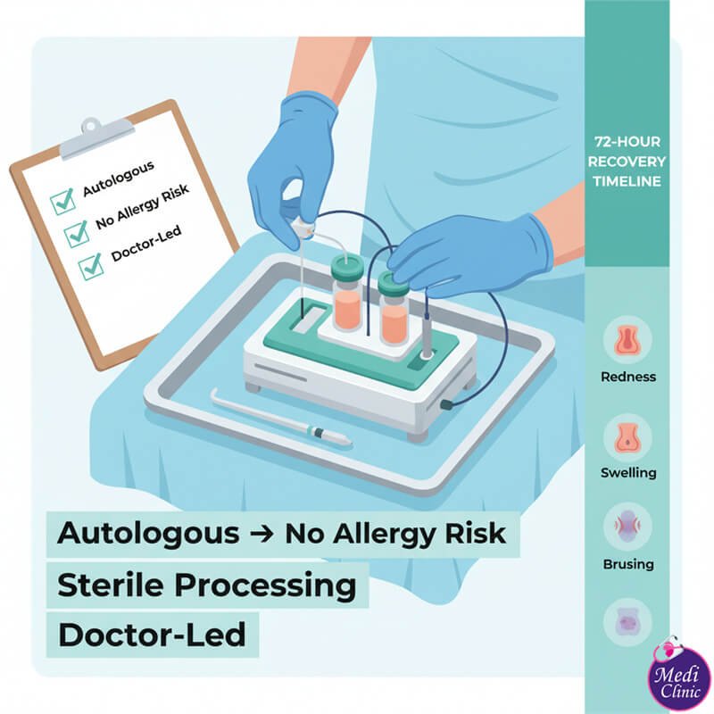 Diagram pendekatan keselamatan P-Shot menggunakan darah pesakit sendiri untuk rawatan sokongan di klinik JB kami Diagram pendekatan keselamatan P-Shot menggunakan darah pesakit sendiri untuk rawatan sokongan di klinik JB kami