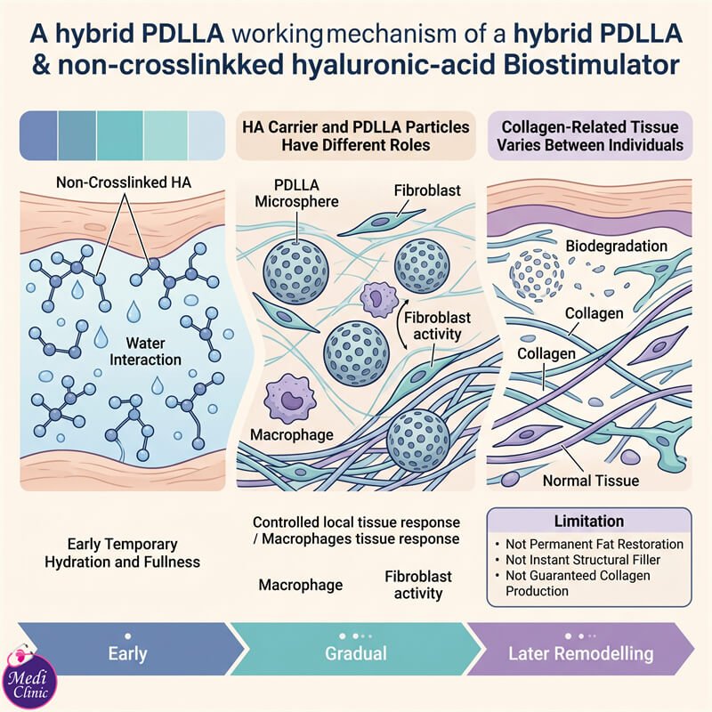 Diagram explaining how LENISNA PDLLA targets collagen remodelling in JB Diagram explaining how LENISNA PDLLA targets collagen remodelling in JB