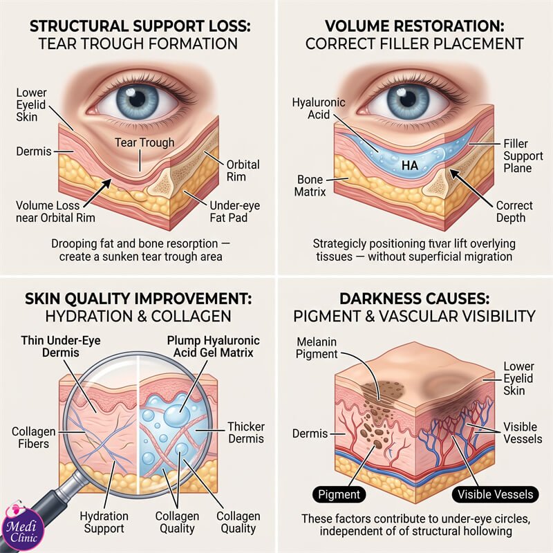 Diagram showing how dermal filler treatment restores volume in JB Diagram showing how dermal filler treatment restores volume in JB