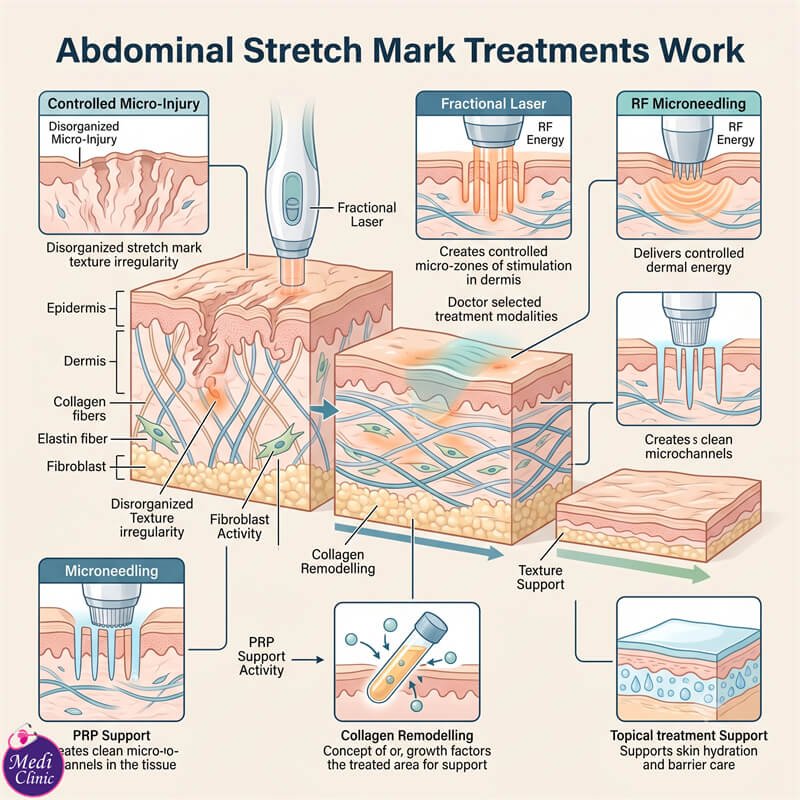 Diagram showing how stretch marks treatment supports collagen in JB Diagram showing how stretch marks treatment supports collagen in JB