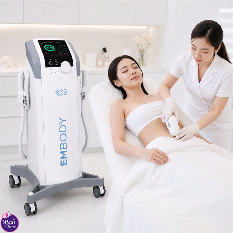 Doctor assessing abdominal muscle tone at our Johor Bahru clinic Doctor assessing abdominal muscle tone at our Johor Bahru clinic