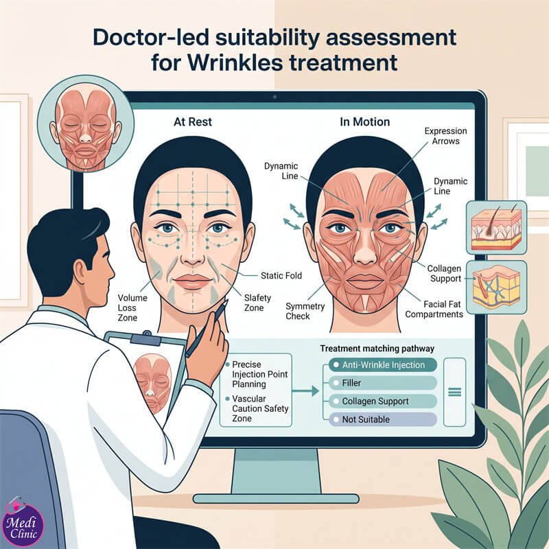Doctor assessing dynamic and static wrinkles at our Johor Bahru clinic Doctor assessing dynamic and static wrinkles at our Johor Bahru clinic