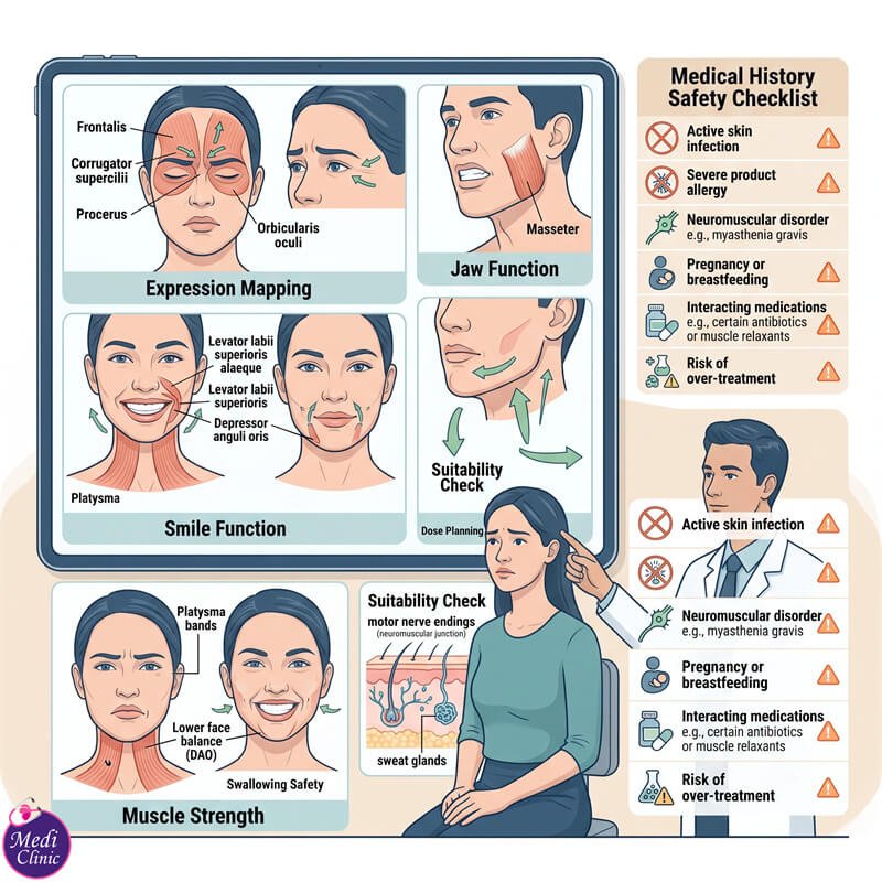 Doctor assessing facial anatomy before botulinum toxin injection at our Johor Bahru clinic Doctor assessing facial anatomy before botulinum toxin injection at our Johor Bahru clinic