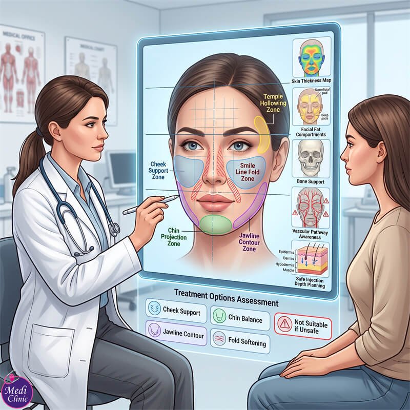 Doctor assessing facial proportion and anatomy for filler at our Johor Bahru clinic Doctor assessing facial proportion and anatomy for filler at our Johor Bahru clinic