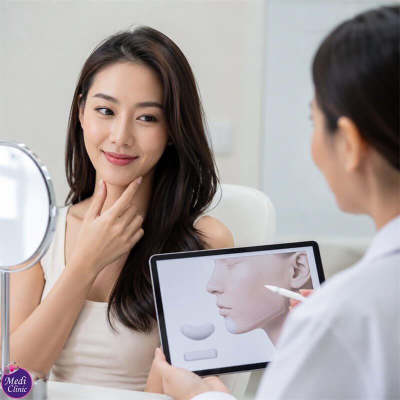 Doctor assessing facial structure before implant consultation in Johor Bahru JB SG Doctor assessing facial structure before implant consultation in Johor Bahru JB SG