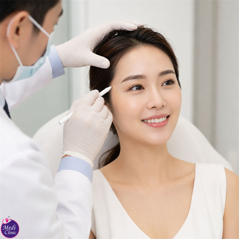 Doctor assessing frown and forehead muscle movement JB SG Doctor assessing frown and forehead muscle movement JB SG